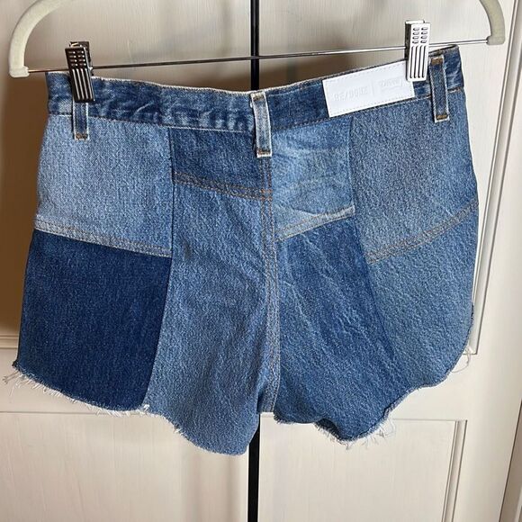 RE/DONE LEVI'S DENIM PATCHWORK SHORTS WITH FRAYED HEM Size 27 - Picture 5 of 9